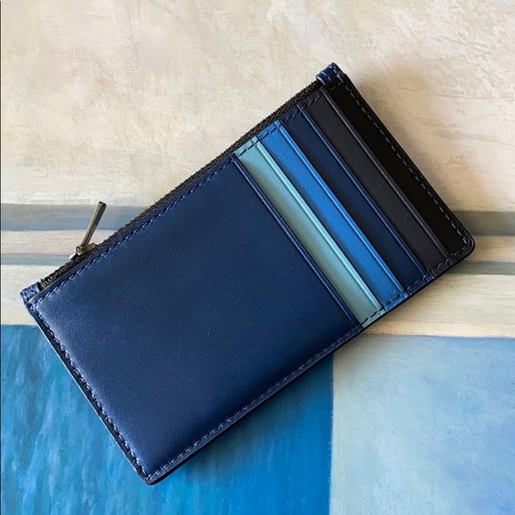 Coach Other - Coach Leather Zip Card Coin Blue Wallet/New